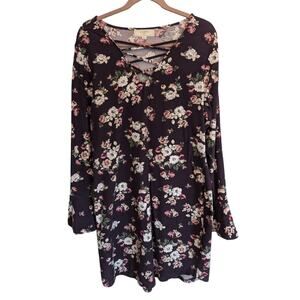 No comment Plus Womens Black Dress 2X Floral Pink White Roses
